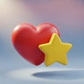 A red heart and a yellow star are floating against a soft gradient background, creating Royalty Free Stock Photo