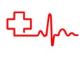 Heartbeat sign with medical cross. Vector illustration.