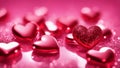 red hearts background Two red hearts on a pink glitter background. The hearts are bright and have some reflections Royalty Free Stock Photo