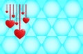 Red hearts on beads, Valentine`s Day vector greeting card, free text space Royalty Free Stock Photo