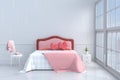 Red hearts on bed in the room of love. Red hearts on bed in the room of love. Royalty Free Stock Photo