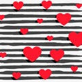 red hearts on black stripes background Royalty Free Stock Photo