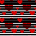 Red hearts on black stripes seamless pattern background illustration