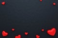 Red hearts and blank frame on black paper background with Happy valentine day. Beautiful mini heart style. 3D rendering Royalty Free Stock Photo