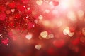 Red hearts bokeh lights on shimmering background. Valentines Day banner