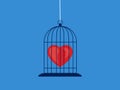 Red hearts in cages. Emotional traps and hidden feelings. Secret unhappy love