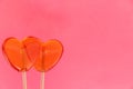 Two lollipops. Red hearts. Candy. Love concept. Valentine day Royalty Free Stock Photo