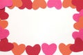 Red hearts the center on a withe background. Background for Valentine`s Day. Royalty Free Stock Photo