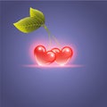 Red hearts and cherry leaf Royalty Free Stock Photo