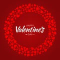 Red Hearts Circle Frame Valentines Day Design Vector Card Background. Royalty Free Stock Photo