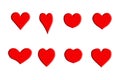 Red hearts 3D shapes have light shadows style convex on paper white background, hand draw shape symbol love, vector design Royalty Free Stock Photo