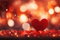 Red hearts on defocused festive dark black bokeh background with copy space Royalty Free Stock Photo