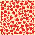 Red hearts diferent size round background template. Halftone circle illustration.