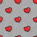 Red hearts drawn on snow chequerwise seamless pattern