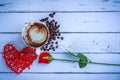 Red hearts and flowers on a white wood floor with space, ideas love or the day of love Valentines Day Royalty Free Stock Photo