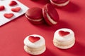 Red hearts with French red macaron