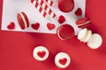 Red hearts with French red macaron