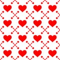 Red hearts in geometric pattern endless texture, seamless vector background