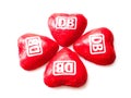 Red hearts of the German Federal Railway named Deutsche Bundesbahn DB made of chocolate