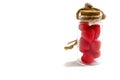 Red hearts in a glass bottle with a brown cork and a rope tow on a white background concept valentines day heart thief Royalty Free Stock Photo