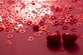 Red hearts glitter confetti Valentine day abstract background