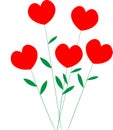 Red hearts on green stems