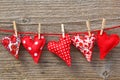 Red hearts hanging on line Royalty Free Stock Photo