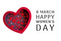 Red hearts and happy 8 march womens day lettering in a covered black box with a red cap