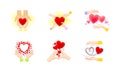 Red hearts in human hands set. People sharing love. Charity, philanthropy, support vector illustration Royalty Free Stock Photo