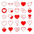 Red hearts icon set vector isolated. Romantic