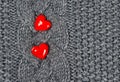 Red Hearts of knitted wool background Royalty Free Stock Photo