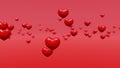 Red hearts levitate bokeh background