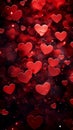 Red hearts, lights, sparkles and bokeh background. Valentine's Day card Royalty Free Stock Photo