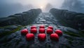 Red Hearts on Mossy Rock with Mountain Path Royalty Free Stock Photo