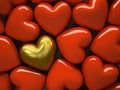 Red hearts and one gold heart on background Royalty Free Stock Photo