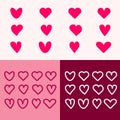 Red hearts outline icons. Cute red hearts for Valentine's day. Romantic red different hearts of shapes isolated on