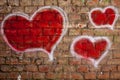 Red hearts painted on a brick wall Royalty Free Stock Photo