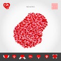 Red Hearts Pattern Vector Map of Nauru. Love Icon Set