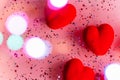 Red hearts on pink background with confetti and bokeh. Valentine's Day Template Royalty Free Stock Photo