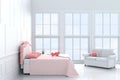 Red hearts on pink bed in bedroom of love. on Valentine`s Day. Background and interior. 3D render Royalty Free Stock Photo