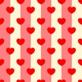 Red hearts on pink and beige strip pattern background Royalty Free Stock Photo