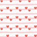 Striped seamless pattern with cute red hearts Royalty Free Stock Photo
