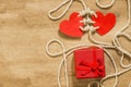 Red hearts and present box