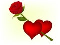 Red hearts and red rose Royalty Free Stock Photo