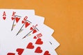 Red hearts royal straight flush poker Royalty Free Stock Photo