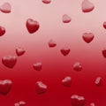 Red hearts scattered across a gradient red background. The hearts are three- Royalty Free Stock Photo