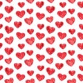 Red hearts seamless pattern, watercolor illustration