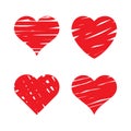 Red hearts set - icon concept illustration. Hand drawn brush sketch. Love sign. Valentine\'s Day Royalty Free Stock Photo