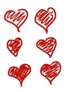Red hearts set on white background. Different style and shape Royalty Free Stock Photo