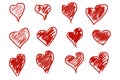 Red hearts set on white background. Different style and shape Royalty Free Stock Photo